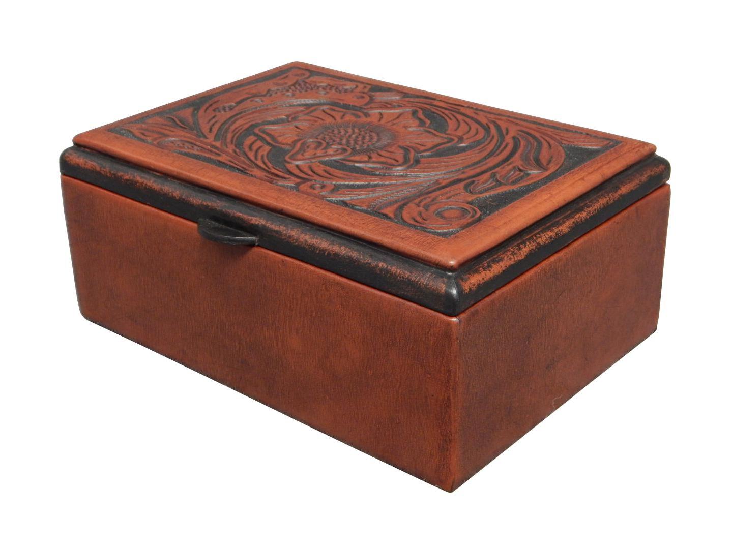 leather box western tooling/carved